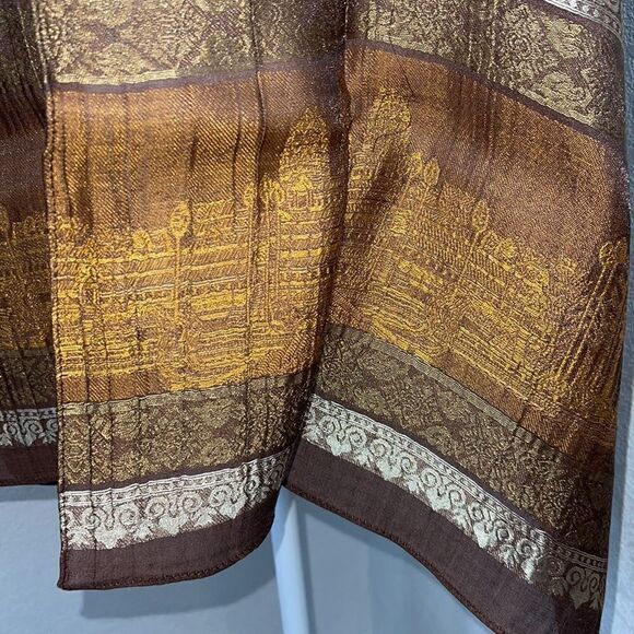 NWT Silk Scarf Bollywood Themed Landscape Metallic Thread - Picture 3 of 8